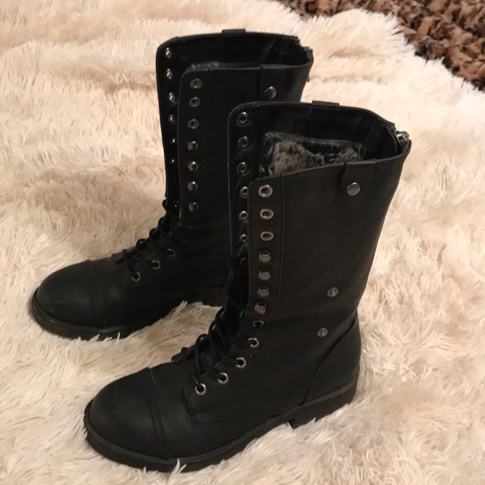 Madden Girl black lace up boots with faux fur